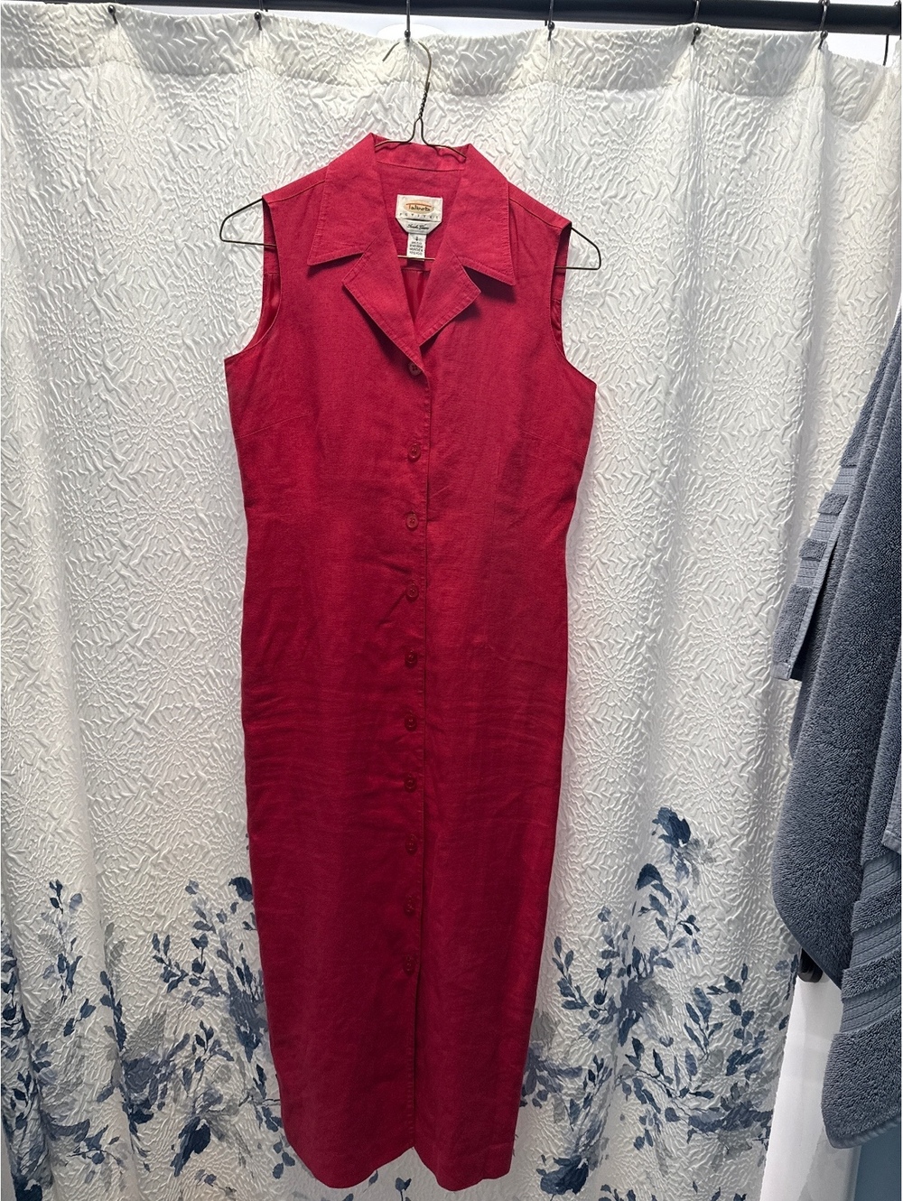 Talbots Petites Vintage Pink Irish Linen Sleeveless Button Front Midi Dress - 2